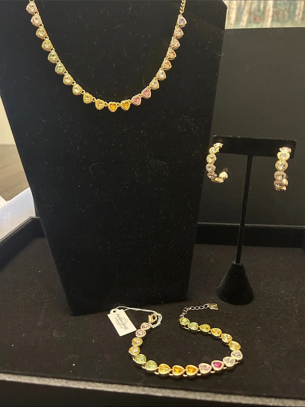 Park Lane Gold-Tone Multicolor Heart Necklace, Bracelet & Hoop Earrings